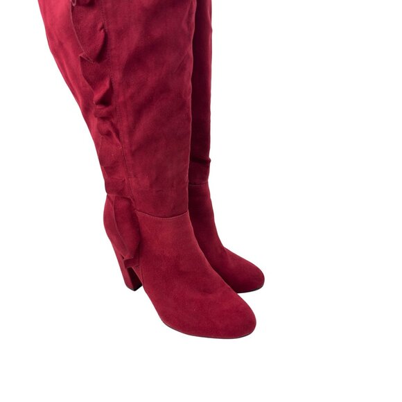Journee Collection Women Red Knee-High Heeled Boots With Ruffle Detail Size 9 - Picture 14 of 15